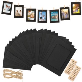 jijAcraft 20Pcs Paper Photo Frames, 4.5" x 6" Paper Picture Frame With Wooden Clips and String, DIY Creative Hanging Photo Frames Kit for Home Dorm Office Wall Decor