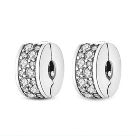 RMMY Charm Pendant S925 Sterling Silver Cartoon Mouse Duck Dog Clip Animal Stopper Dangle Beads Bracelet Necklace Mother's Day Gift Birthday Gifts for Women, Silver, Zircon