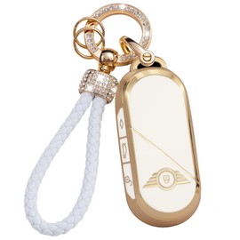 ontto Key Fob Protector Soft TPU Key Cover Compatible with Mini Countryman Cooper One 2023 2024 Full Cover Key Case with PU Leather Keychain Classy and Durable Car Key Housing,Beige