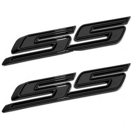 2Pcs Slant SS Emblems Side Car Badge Decal Compatible with Chevy Camaro Impala Malibu Holden 2010-2026 (Glossy Black)