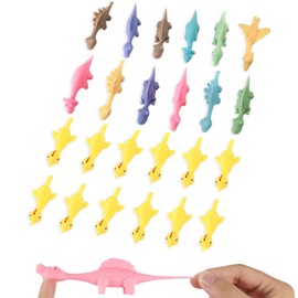 24pcs Finger Shooting Toys, Soft Rubber Finger Chicken Funny Mini Flying Dinosaur Toys Cute Animal Finger Toys for Boys Girls Gift Party Favors (Yellow Chick + Colorful Dinosaur)