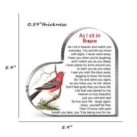 Sympathy Gifts - As I Sit In Heaven, Heart Acrylic with Condolence Quote, Bereavement Gifts for Loss of Mother Father Husband Son, Cardinal Remembrance Decor 5.9x 5.9 inch