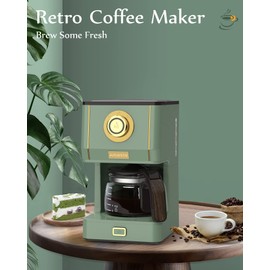 Amaste Drip Coffee Maker, Coffee Machine with 25 Oz Glass Coffee Pot, Retro Style Coffee Maker with Reusable Filter & Three Brewing Modes, 30minute-Warm-Keeping, Matcha Green