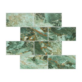 6 Sheets Peel and Stick Backsplash Tiles, 12" x 12" Stone Composite 3D Subway Self Adhesive Glossy Marble Peel and Stick Tiles for Kitchen Accent Wall RV(Green)
