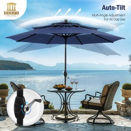 HERA'S PALACE 10 Ft Patio Umbrella 3 Tiers Outdoor Umbrella with Ventilation Tilt Adjustment Patio Table Umbrella for Backyard, Pool, Garden, Blue