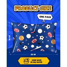 Miss Adola 1 Pack Kids Pillowcase - 30"x20" Queen Mulberry Silk Pillowcase for Hair and Skin 19 Momme Silk Pillow Case Cute Cartoon Kawaii Fun Pillowcase for Teens Boys Girls, Blue Ballgame