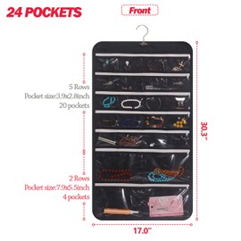 DIOMMELL Hanging Jewelry Organizer 47 Pockets with Zipper for Earrings Necklace Bracelet Ring Accessory Display Storage Bag Travel Holder Box