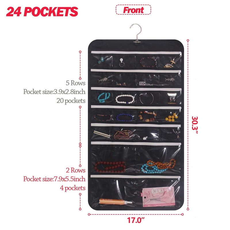 DIOMMELL Hanging Jewelry Organizer 47 Pockets with Zipper for Earrings