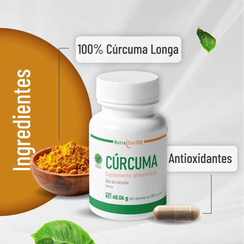 Nutrasien100 Cúrcuma Vegana Orgánica en Cápsulas – 800 mg, 60