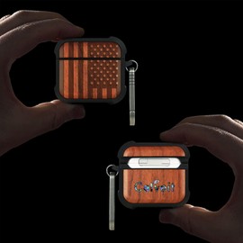 Carveit Wooden Case for AirPods 3 Case (2021, 3rd Generation), Wood Artisan Engraved & TPU Shockproof Cover, Titanium Quick Released Clasp (American Flag) Rosy