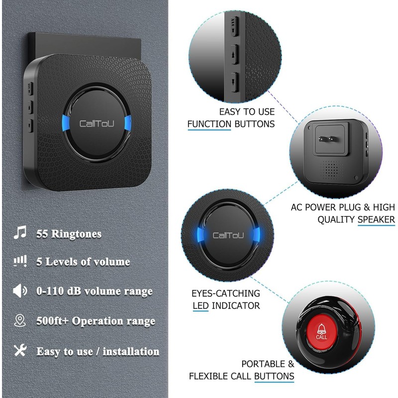 CallToU Wireless Caregiver Pager Call Bell Call System Alert Button
