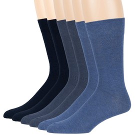 7BIGSTARS KINGDOM Men's Dress Socks Cotton -6 pack- Thin Assorted Crew Casual Dark Navy, Light Navy, Denim Blue Sock Size 13-15 Shoe Size 12-15 XL (A07)