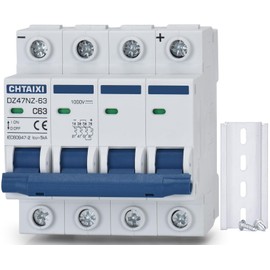 CHTAIXI DC Miniature Circuit Breaker, 4 Pole 1000V 63 Amp Isolator for Solar PV System, Thermal Magnetic Trip, DIN Rail Mount DC Disconnect Switch C63