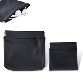 Pack of 2 Headphone Carrying Case, PU Leather Case, Storage Bag, Portable Waterproof Earphone Protective Bag, Universal Headphone Protective Bag for Headphones, Keys, USB Sticks, Jewellery (Black)