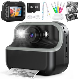 Hot Bee Instant Camera Children, Children's Camera Instant Camera 3-6 Years with 3 Printing Paper, 1080P, 2.4 Inch Screen, 32G Card, Gifts for Children Boys 4-8 Years, Toys from 3-5 Years Boy