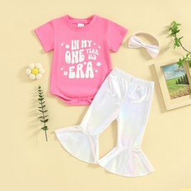 Eadrioss First Baby Girl Birthday Outfit In My One Year Old Era Birthday Outfit Girl 1st Romper Bodysuit Sparkling Bell Bottoms