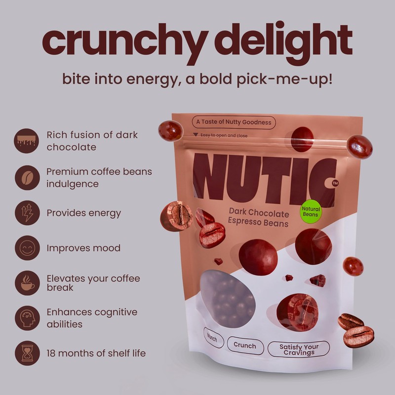 Nutic Gourmet Dark Chocolate Covered Espresso Beans - 1LB, Bulk
