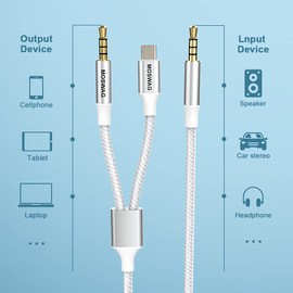 MOSWAG AUX Cable 1.64FT/0.5M Auxiliary Cable 3.5mm AUX Cord Male to Male Audio Stereo Cord Type C to 3.5mm Headphone Stereo Car Cord Compatible for Headphones,Car,Home Stereos,Speaker,Echo