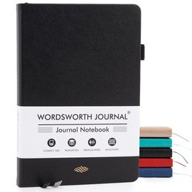 Wordsworth & Black A5 Lined Journal 216 Lined Pages, Hardcover Leather, 120 GSM Paper, Journaling Notebook for Work & Sketching, Journals for Women, Men - Gifts Box Included Black