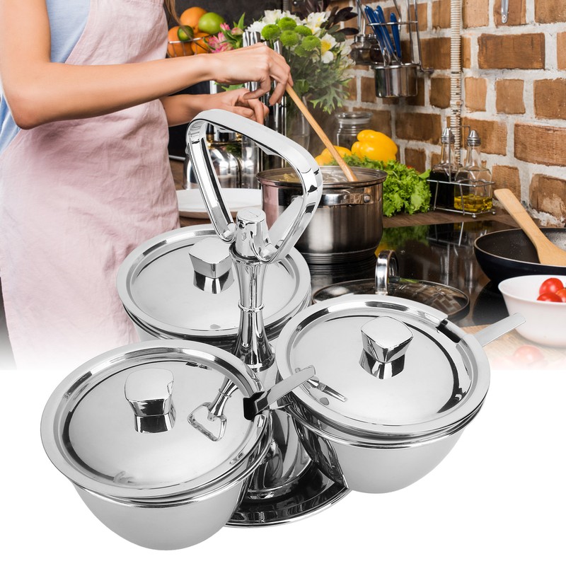 Spice Rack Kitchen Stainless Steel Seasoning Pots Condiment Set Rotating