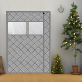 Wohomzy Thermal Door Curtain Fits Doors Size 60"x80"，Curtain Size 63"x82", Magnetic Insulated Curtain Side Open, Visible Panels,Keep Warm in Winter Cool in Summer,Diamond Pattern,Gray