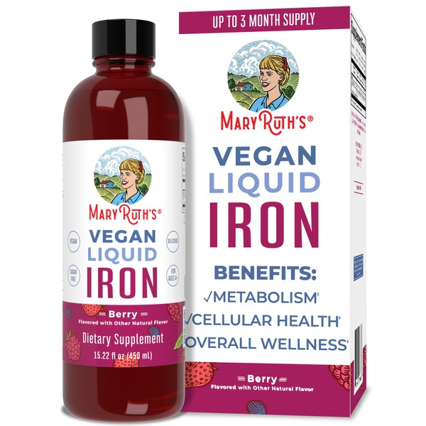 MaryRuth Organics Liquid Iron Supplement for Women Men & Kids, Iron for Healthy Blood & Oxygen, Immune Support, Sugar Free, Vegan, Non-GMO, Gluten Free, 15.22 Fl Oz