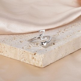 SILBERTALE 925 Sterling Silver Heart Ring with Letters Adjustable Size 50 to 58 Initial A-Z Letter Ring Individual Fashion Jewellery with Gift Box