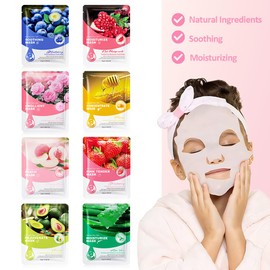 CAKAILA 8 Pack Face Sheet Mask Skincare,Hydrating Face Mask For Sensitive Skin,Moisturize,Soothing,Nourish for All Skin Types,Natural Spa Party Facial Mask Skincare Set for Women Men Girls