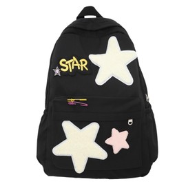 MININAI 2024 Preppy Backpack Trendy Y2K Stars Backpack Cute Aesthetic College Laptop Backpack Casual Daypack Y2k Accessories (Black,One Size)