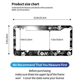Paw Print License Plate Frame - Black White Dog Paw Print License Plate Frames Aluminum Metal Car Tag Cover with 12.3x6.3 Inch 2 Holes Decoration for US Canada Vehicles Standard Women Men Holder