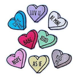 Embroidered Felt Conversation Valentine Heart Patch - Iron On Or Sew On - Many Color Choices Available (1 Patch)