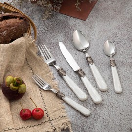 CATHYLIN 20 pieces Stainless Steel Vintage Flatware Sets With White Hanld,Silverware Set For 4,Dishware Safe(20, White)