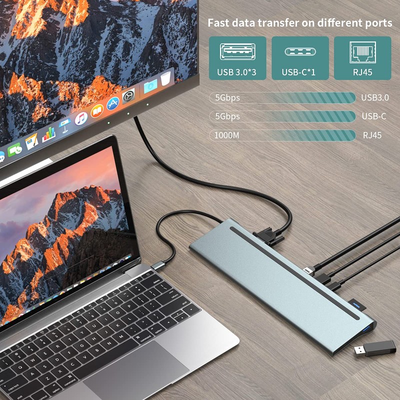 Docking Station,12 in 1 USB-C Hub,USB Typ C 4K 30Hz