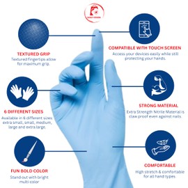 Nitrile Disposable Gloves 5 Mil Extra Strength Latex-Free, Powder-Free, Textured Fingertips, Industrial Grade By Daily Essen (Blue, Small)
