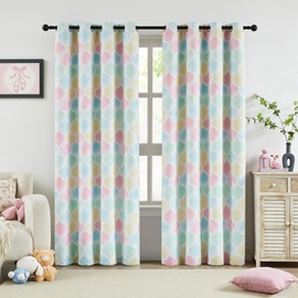 Ronaldecor Kids Blackout Curtains 63 Inches Long for Juvenile Bedroom Moroccan Geo Window Curtain Panels Insulated Soundproof Grommet Top Window Treatments Sets, 52x63,Pink（2panels）