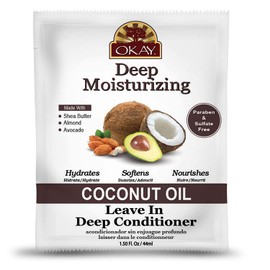 OKAY | Coconut Oil Deep Moisturizing Leave-In Conditioner | For All Hair Types & Textures | Replenish Moisture | With Shea Butter, Almond & Avocado | Free of Sulfate, Silicone & Paraben | 1.5 oz