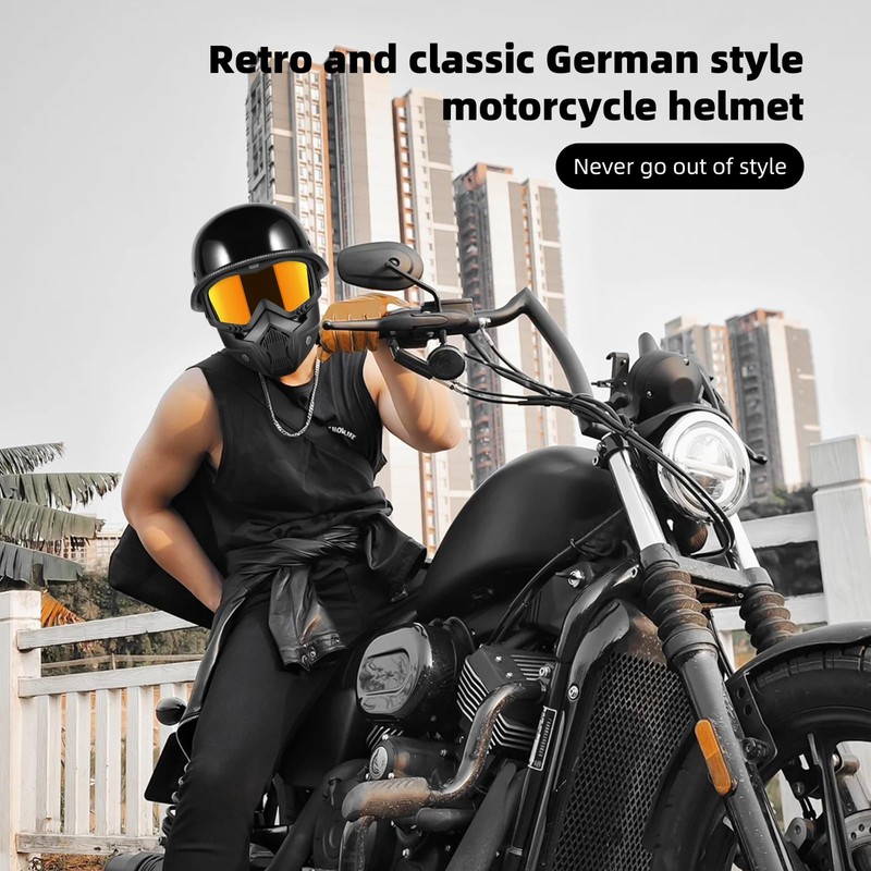 Motorcycle Half Helmets with Face Shield, German Style Motorcycle Helmet