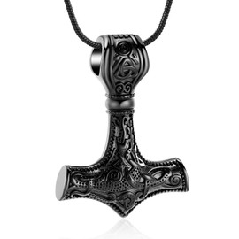 Mjolnir Thors Hammer Cremation Jewelry for Ashes Pendant - Thors Hammer Urn Necklace with Mini Keepsake Urn Memorial Ash Jewelry For Men/Women