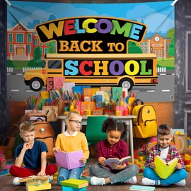 KatchOn, Welcome Back To School Banner - XtraLarge, 72x44 Inch | School Bus Backdrop | Back To School Backdrop for School Bus Decorations | Back To School Decorations, Back To School Party Decorations