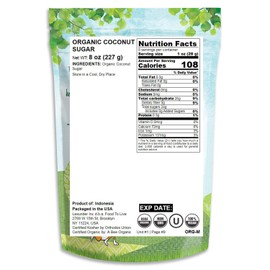 Organic Brown Coconut Sugar, 8 Ounces - Non-GMO, Pure Palm Sugar, Kosher, Vegan, Fair Trade, Unrefined, Granulated, Low Glycemic Sweetener, Highly Nutritious, Perfect for Baking, Bulk