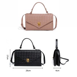 Women's Handmade Woven Evening Bag PU Leather Handbags Shoulder Bag Crossbody Purse for Women (BLACK-1)