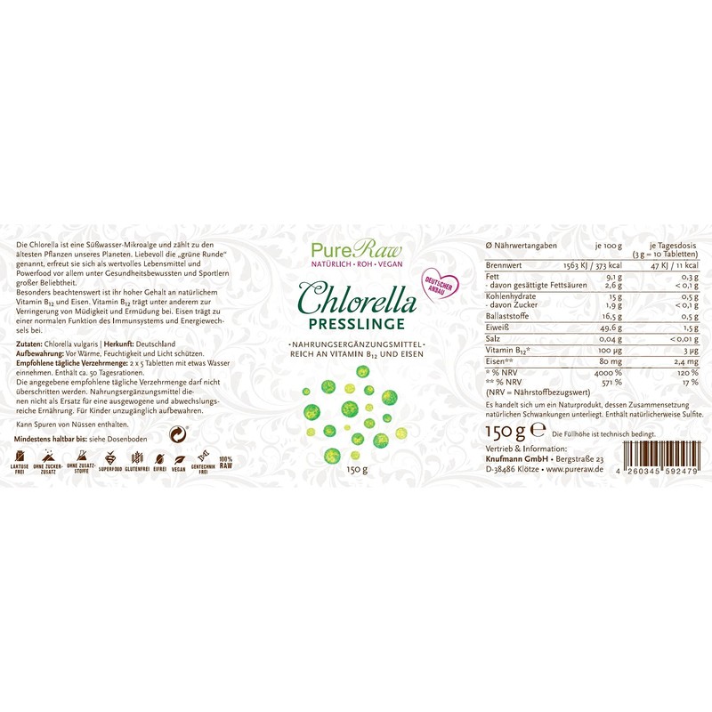 PureRaw Chlorella Pellets from Germany - Chlorella Tablets Algae Rich