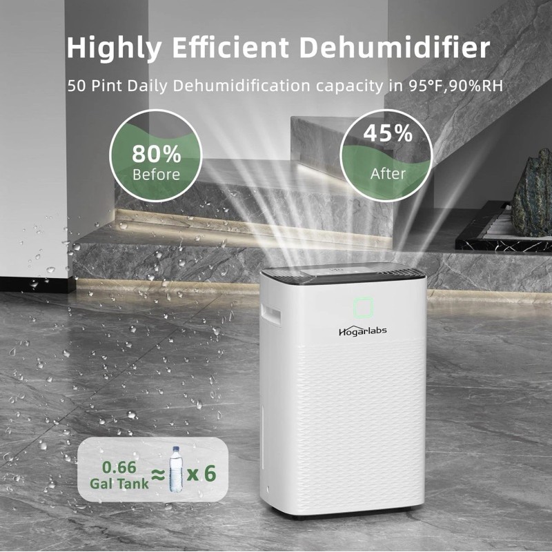HOGARLABS 50 Pint Smart Dehumidifiers for Home & Basements, with