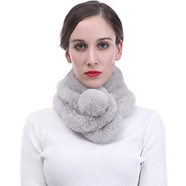 Unisex Faux Fur Winter Collar Scarf with Pom Pom Soft Fluffy (Light Grey)