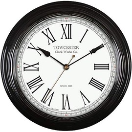 Towcester Clock Works Co. Traditional Quartz Wall Clock with Large Roman Numerals, Black, 30 cm l x 30 cm w