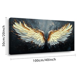 ZESTRILIA Angel Wings Wall Art for Girls Room Gold Gray Canvas Oil Painting Prints Modern Abstract Fantasy Anime Artwork Living Bedroom Office Decor (40x20 Inches)