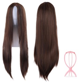 Pumpkin Parade Wig, 3 Piece Set, Wig, Center Parting, Long, Straight, Full Hair Net with Stand