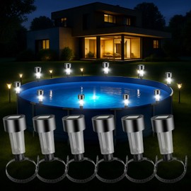 6 Pack Pool Lights Above Ground, White Lights Solar Pool Lights Outdoor, Pool Accessories Above Ground for Yard Garden Swimming Pool Decoration Supplies Night