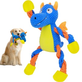YoFellas Squeaky Dog Plush Toy - Durable Dinosaur Chew Toy for Aggressive Chewers, Interactive Tug-of-War Play & Training, 5 Squeakers for Small to Large Dogs, Perfect Dog Gift
