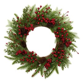 JINGHONG Artificial Christmas Wreath 22 Inch Christmas Wreaths for Front Door Winter Wreath with Red Berries Pine Cones Needles for Indoor Outdoor Xmas Winter Holidays